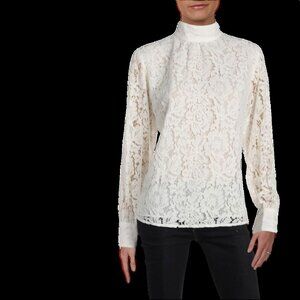 Lauren Ralph Lauren White Lace Mock Neck Long Sleeve Top Size 12 NWT